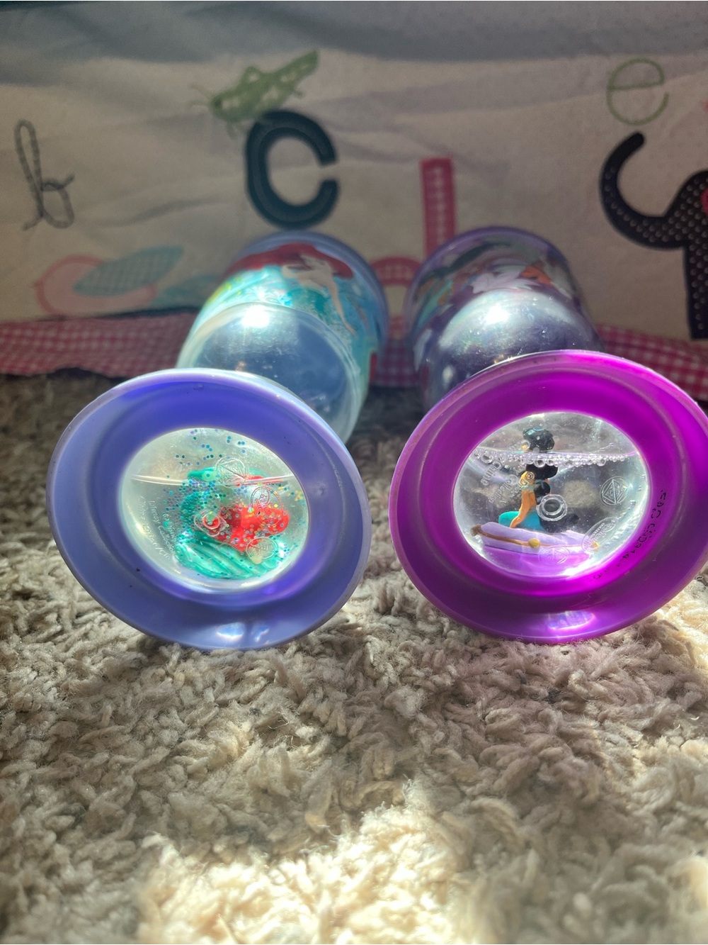 Rare Disney Princess Ariel & Jasmine Twin Water Globe Kids Cups - Purple - Picture 3 of 6